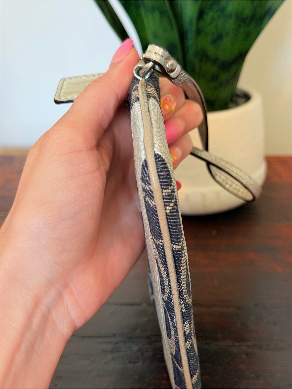 Coach Denim Signature Jacquard Wristlet with Silver Metallic - Picture 5 of 12